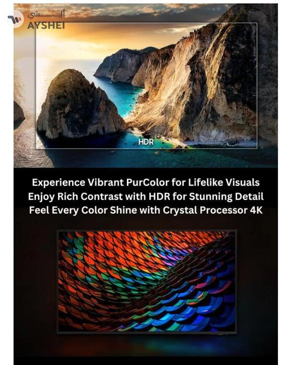 Samsung 50-Inch Crystal UHD DU7000 4K Tizen OS Smart TV with HDR 10+, PurColor, Knox Security With 2.0 Channel Soundbar 30W, HDMI ARC, Bluetooth, USB, MP3, FM Station 50DU7000+SOUNDBAR Black