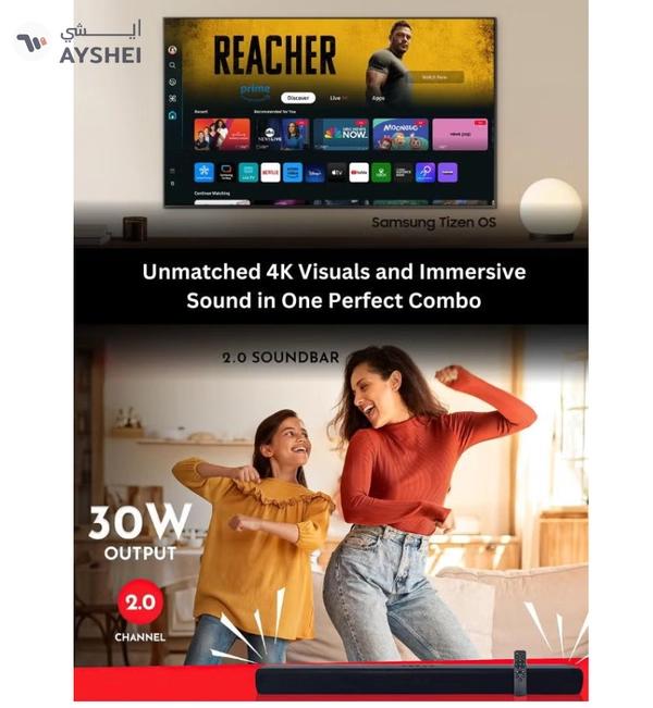 Samsung 50-Inch Crystal UHD DU7000 4K Tizen OS Smart TV with HDR 10+, PurColor, Knox Security With 2.0 Channel Soundbar 30W, HDMI ARC, Bluetooth, USB, MP3, FM Station 50DU7000+SOUNDBAR Black