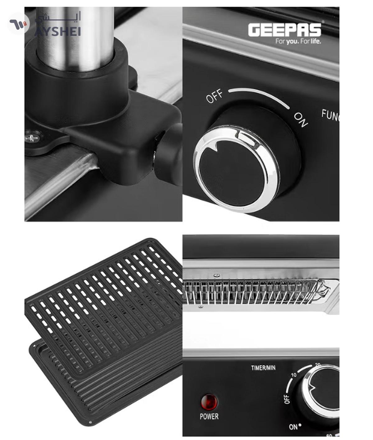 Geepas Fast Indoor Grill, With Drip Tray for Easy Cleaning, and Thermostat Control for Versatile Cooking, Perfect for Sizzling Steaks, Searing Vegetables, Toasting Breads and Buns 1400 W GBG63060 Silver/ Black-3-3