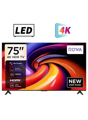 Rowa 75-Inch 4K UHD Smart TV | Google TV | Dolby Vision & Atmos | HDR10 | MEMC | Dynamic Color Enhancement | Voice Control | Game Master with Slim Design - 2025 Model (International Version) 75R55 Black