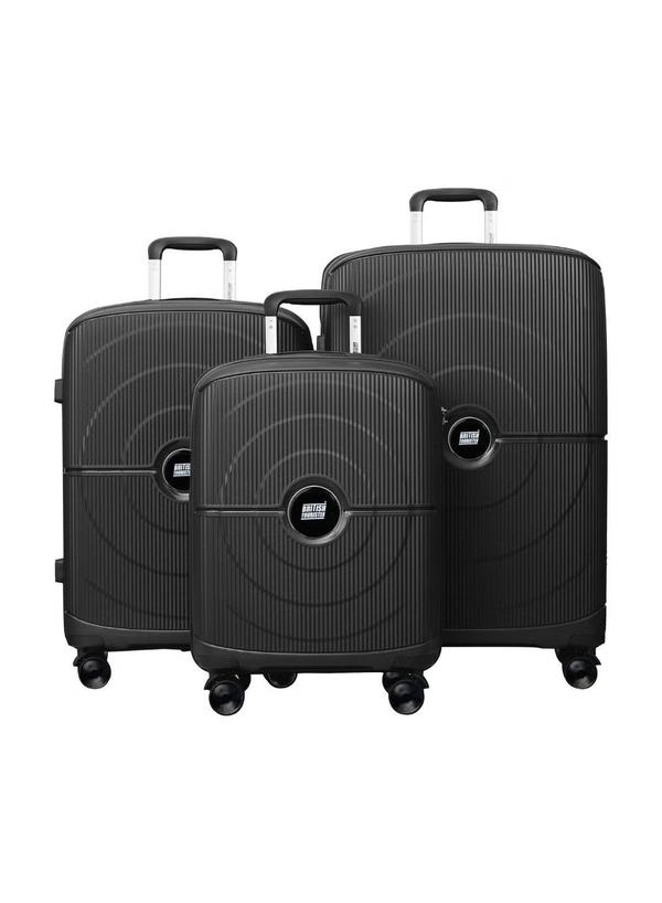 British Tourister Polypropylene Hardshell Luggage Set 3-Piece Spinner – TSA Approved Lock |Lightweight & Durable 20/24/28 Inch (Small, Medium, Large) – Black