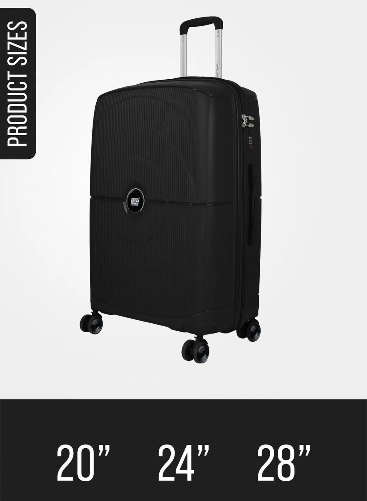 British Tourister Polypropylene Hardshell Luggage Set 3-Piece Spinner – TSA Approved Lock |Lightweight & Durable 20/24/28 Inch (Small, Medium, Large) – Black-1-portrait