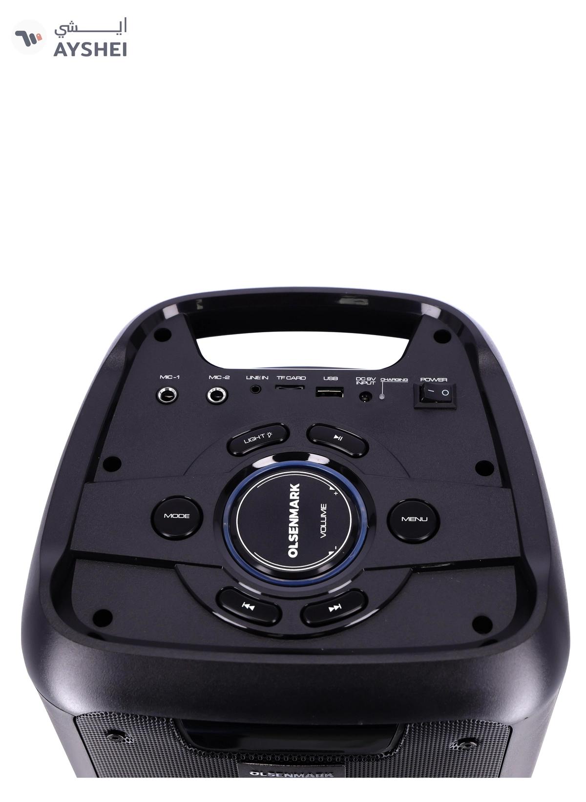 Olsenmark Rechargeable Party Speaker, 2*6.5 Inch 12000W PMPO USB TF BT Remote LED Display-4-4