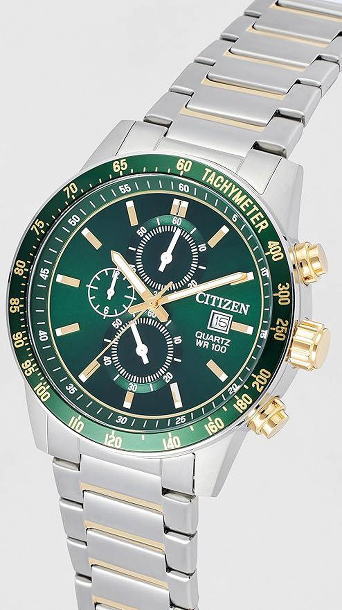 Citizen Chronograph Quartz Green Dial Stainless Steel Men's Watch AN3689-55X-1-portrait