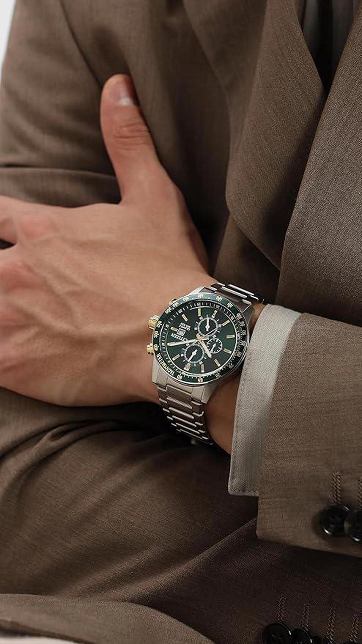 Citizen Chronograph Quartz Green Dial Stainless Steel Men's Watch AN3689-55X-4-4