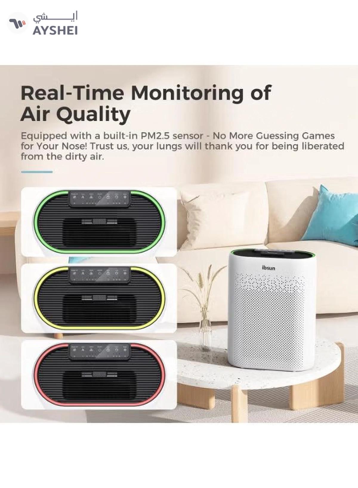 IBSUN Air Purifier Large Room Up to 60 ㎡ with Air Quality Sensors, H13 True HEPA Filter Remove 99.97% for Dust Pet Dander ZY2866-6-6
