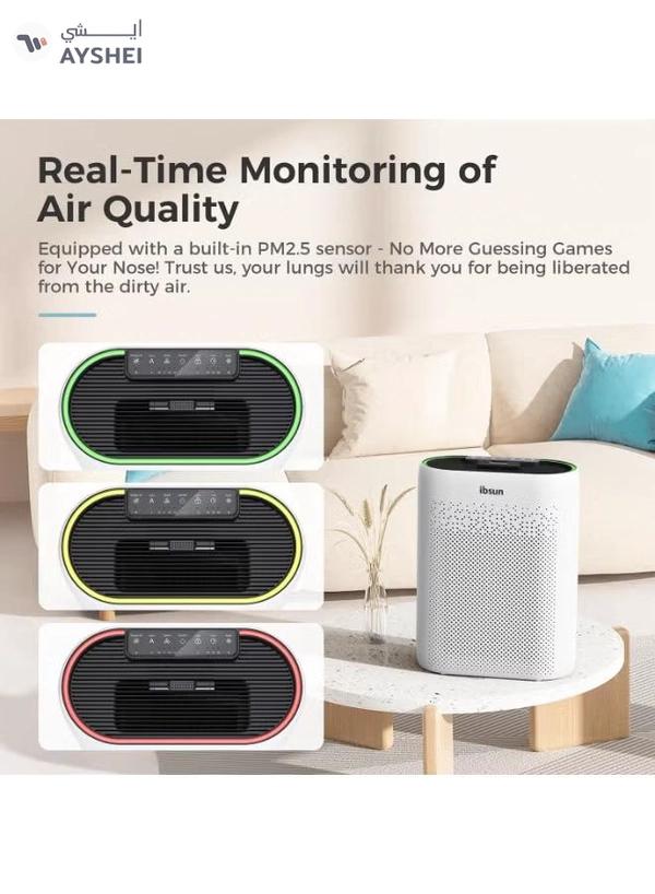 IBSUN Air Purifier Large Room Up to 60 ㎡ with Air Quality Sensors, H13 True HEPA Filter Remove 99.97% for Dust Pet Dander ZY2866