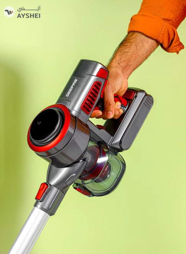 GEEPAS Rechargeable Cordless Vacuum Cleaner, 3 Speed and LED Touch Panel Control, Sensor for Power, Easy to Use Stick Model, Low Noise Design, Long and Sofa Nozzle 0.6 L 350 W GVC19038 Grey, Red