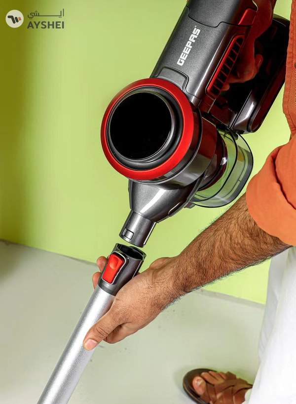 GEEPAS Rechargeable Cordless Vacuum Cleaner, 3 Speed and LED Touch Panel Control, Sensor for Power, Easy to Use Stick Model, Low Noise Design, Long and Sofa Nozzle 0.6 L 350 W GVC19038 Grey, Red