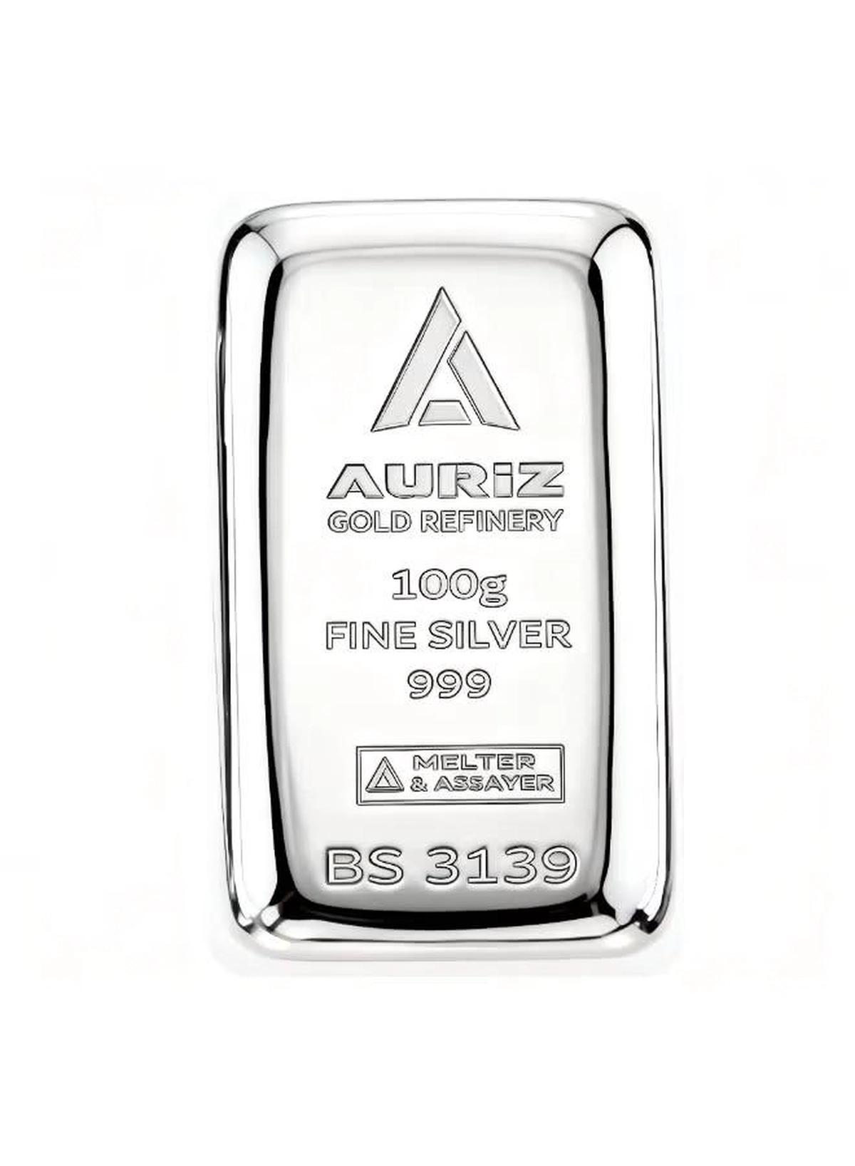 Auriz Minting 100GM Pure Silver Bar 999 - 100 Grams-0-portrait