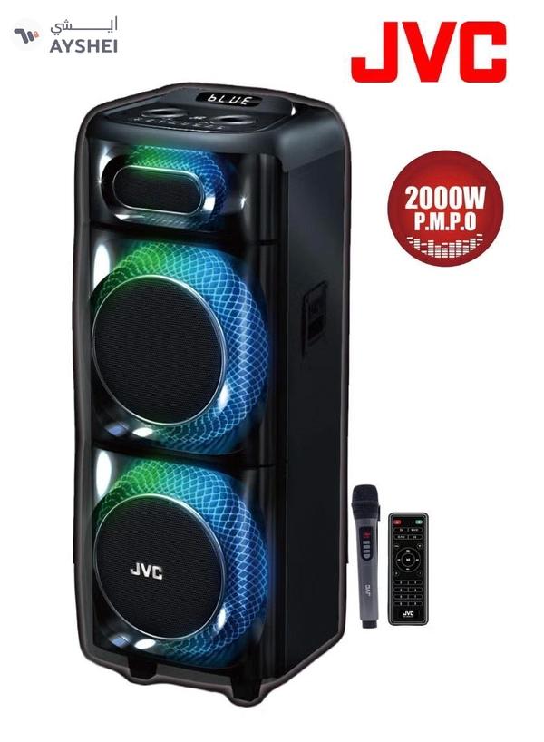 JVC Portable Bluetooth Party Speaker /2000W PMPO Output/ 10"*2 Speaker/8000 mAh Power Battery with Wireless Microphone and Remote control-XS-N178 XS-N178 Black