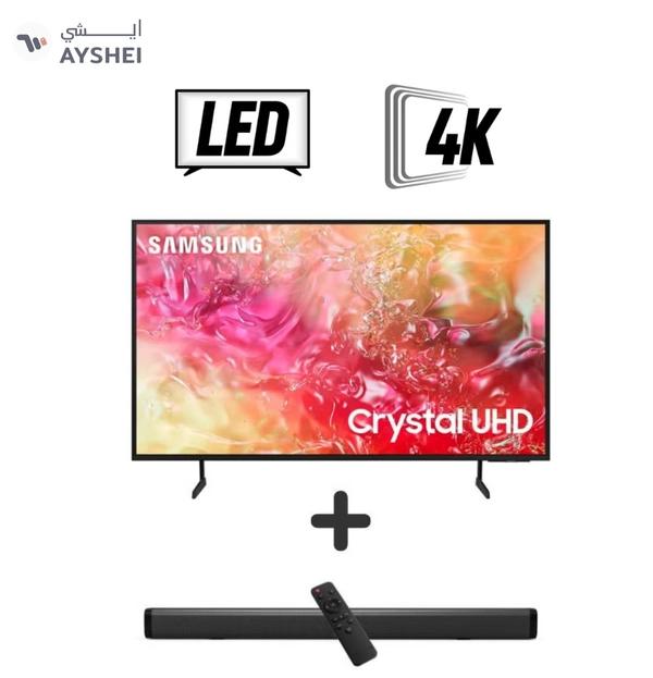 Samsung 50-Inch Crystal UHD DU7000 4K Tizen OS Smart TV with HDR 10+, PurColor, Knox Security With 2.0 Channel Soundbar 30W, HDMI ARC, Bluetooth, USB, MP3, FM Station 50DU7000+SOUNDBAR Black