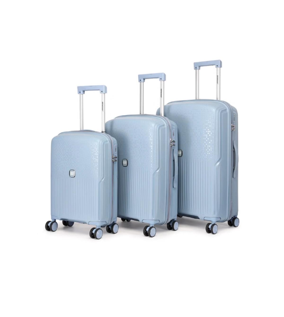 British Tourister 3 Piece Polyproplene Hard Side Spiner Luggage Trolley Set 20/24/28 Inch - Grey Blue-0-portrait
