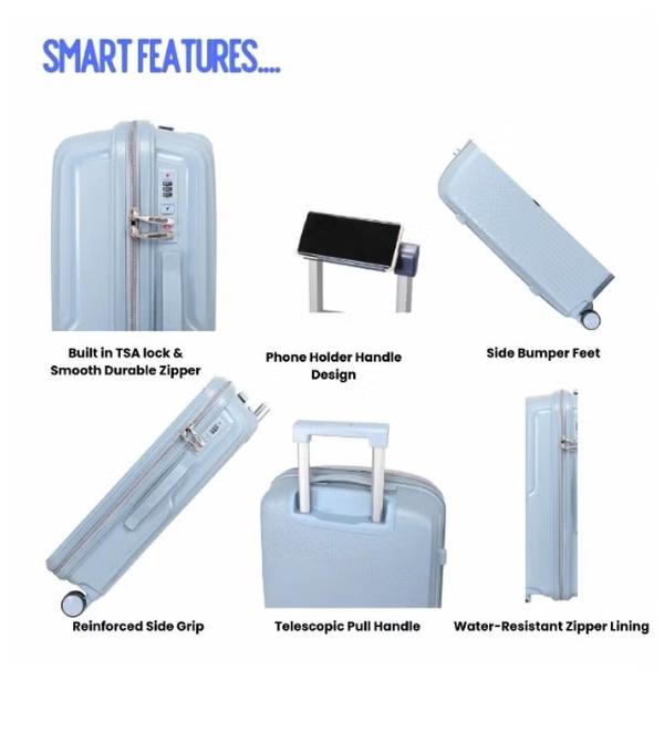 British Tourister 3 Piece Polyproplene Hard Side Spiner Luggage Trolley Set 20/24/28 Inch - Grey Blue