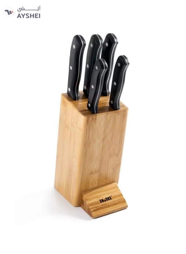 DELCASA 7-Piece Caliber Cutlery Set With Stand Brown/Black Chef Knife 1x7.5, Carving Knife 1x7, Utility Knife 1x5, Steak Knife 1x4.5, Paring Knife 1x3inch