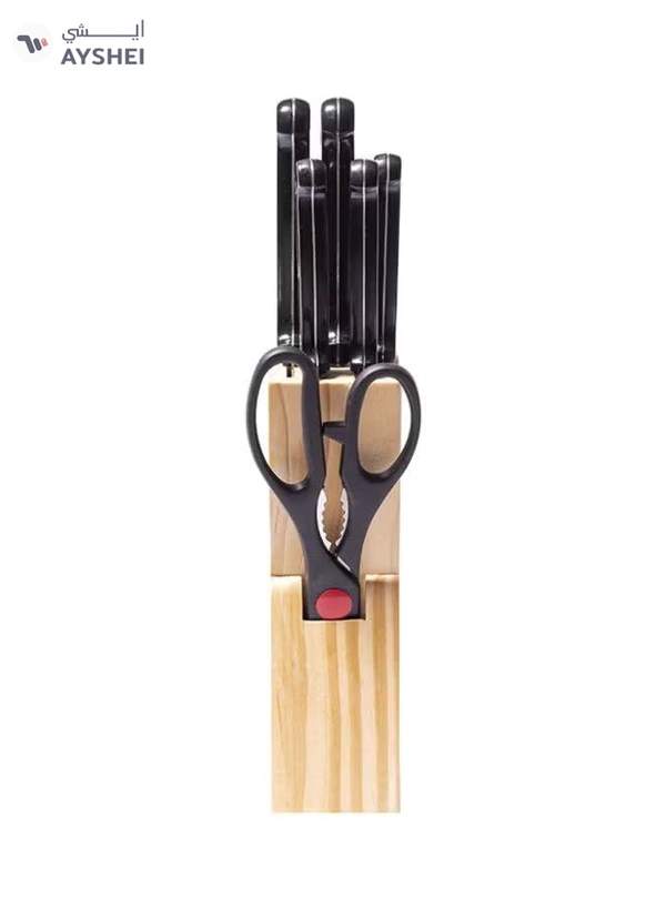 DELCASA 7-Piece Caliber Cutlery Set With Stand Brown/Black Chef Knife 1x7.5, Carving Knife 1x7, Utility Knife 1x5, Steak Knife 1x4.5, Paring Knife 1x3inch