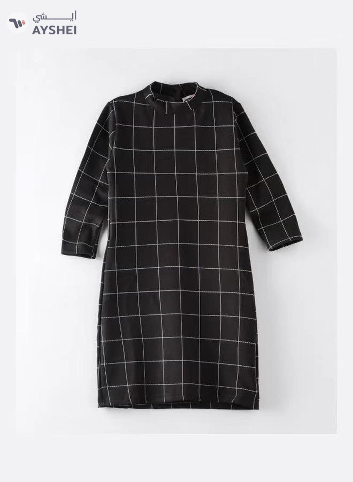 HASHQLO Checks Printed Short Dress Black-0-0
