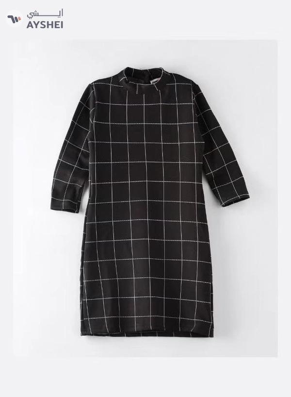 HASHQLO Checks Printed Short Dress Black