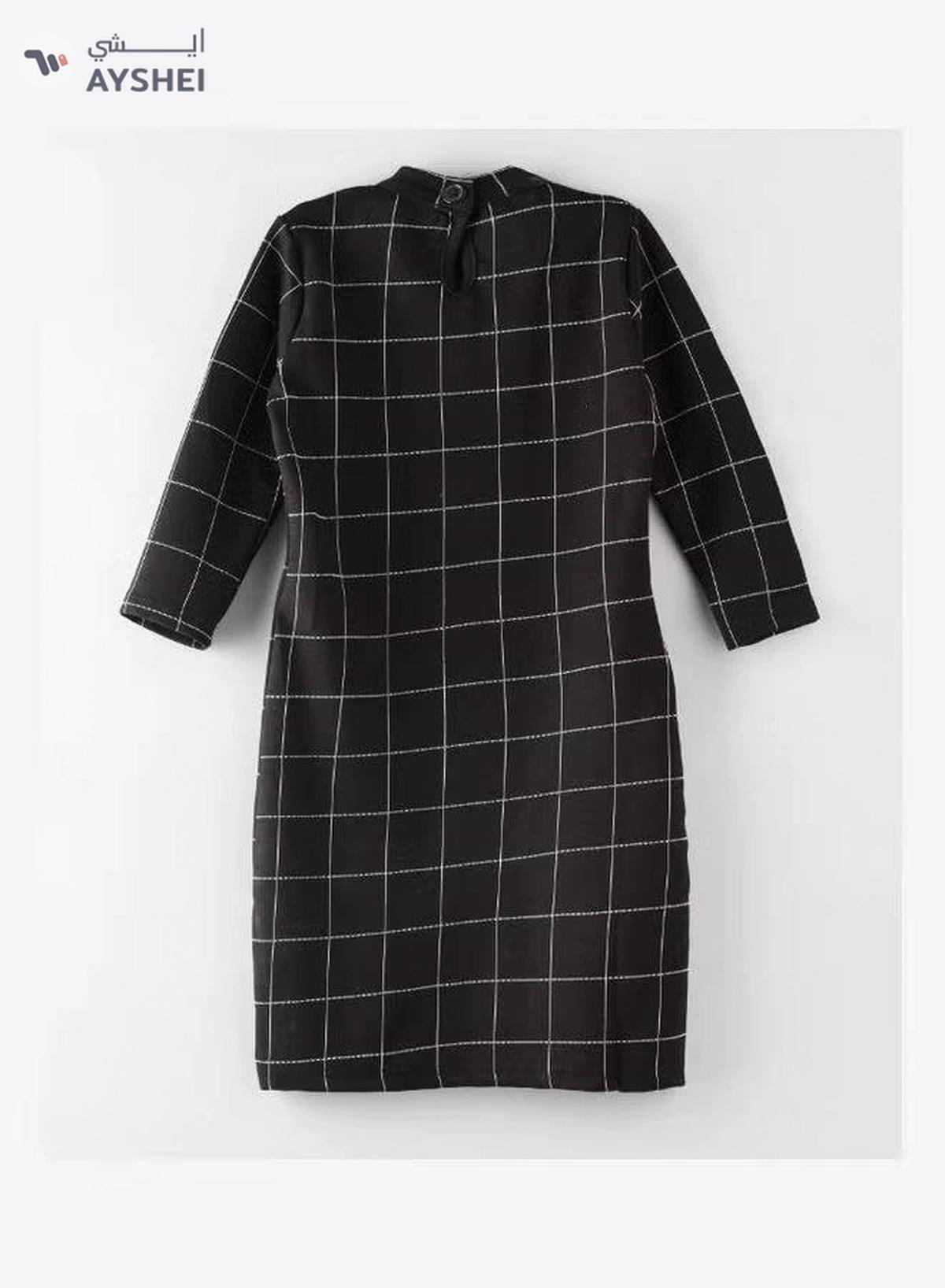 HASHQLO Checks Printed Short Dress Black-1-1
