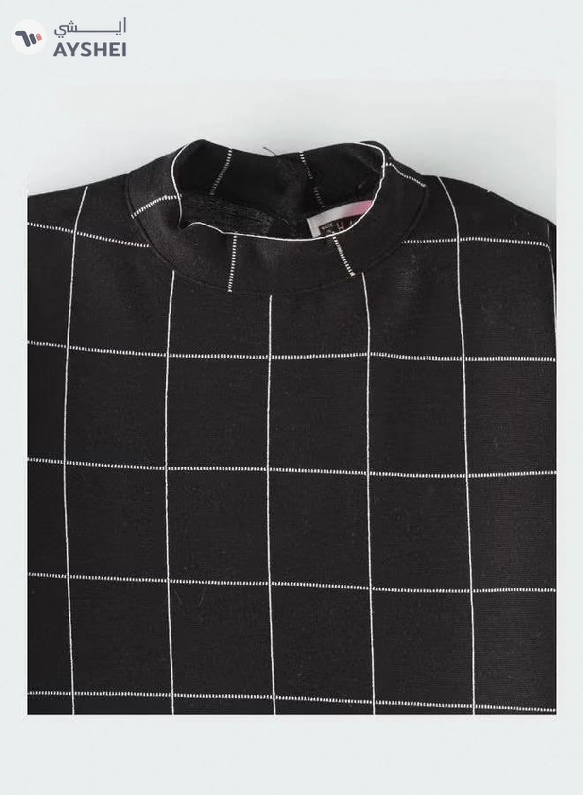 HASHQLO Checks Printed Short Dress Black-3-3