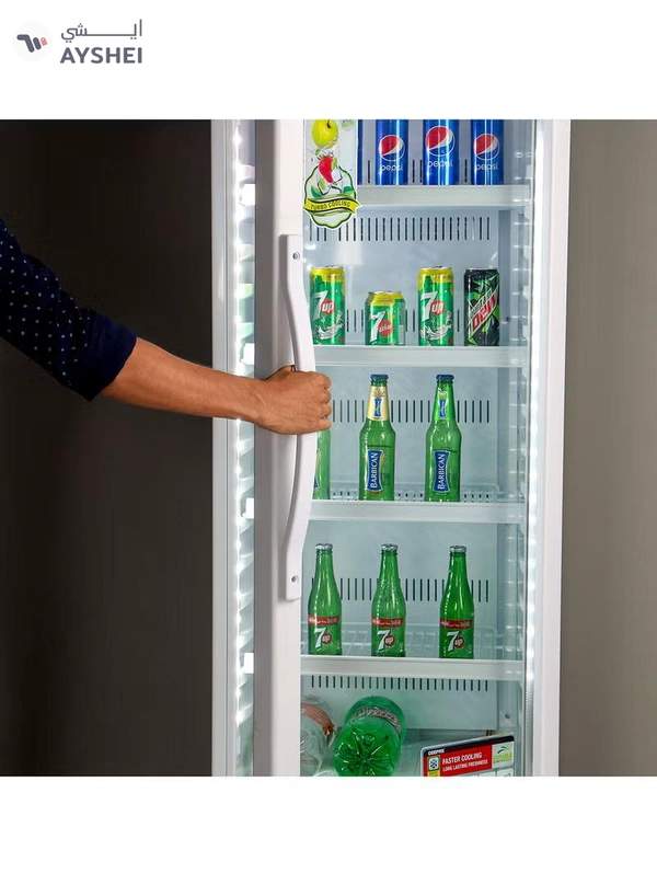 GEEPAS Upright Showcase Refrigerator 300L CFC free | Adjustable Thermostat, Bottle Cooler with LED Lighting, Ideal for Drinks Fridge, Low Noise design Low Energy ,Compressor Fan 300 L GSC6548 White