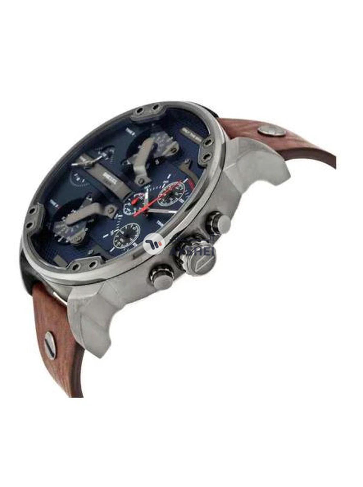 DIESEL Men's Mr Daddy Dual Time Chronograph Navy Blue Dial Leather Watch DZ7314-2-2