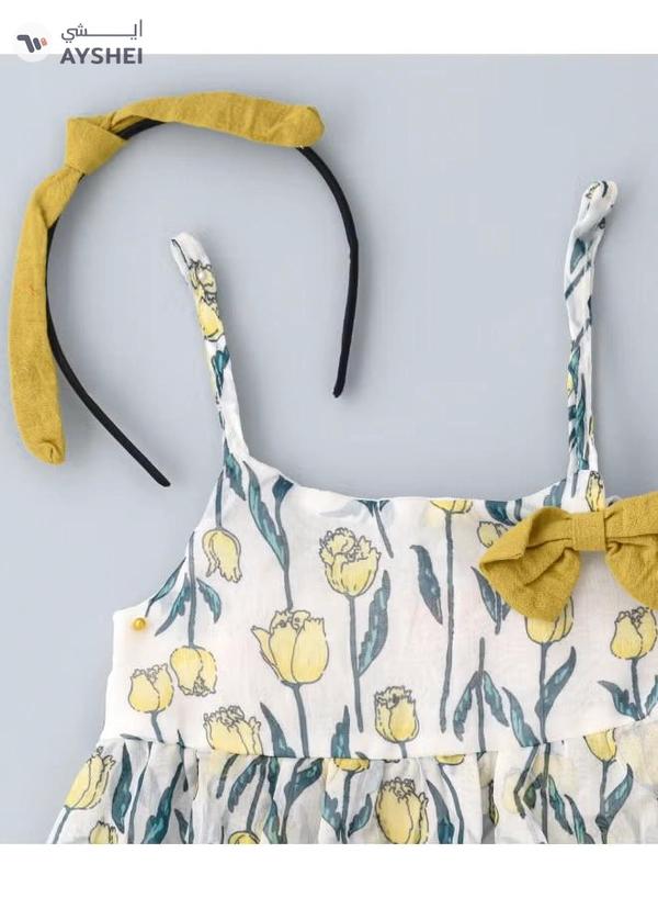 babyqlo Printed Spaghetti Top And Shorts With Headband Set Multicolour