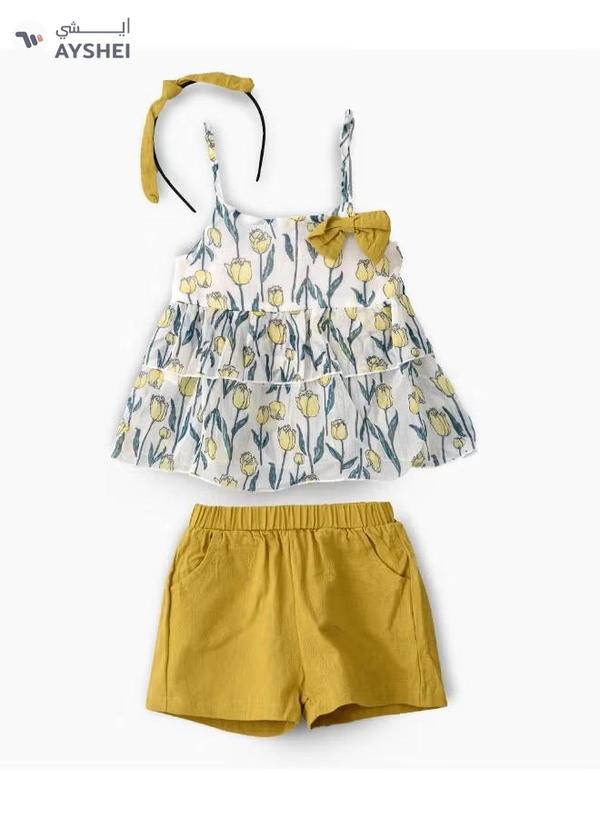 babyqlo Printed Spaghetti Top And Shorts With Headband Set Multicolour