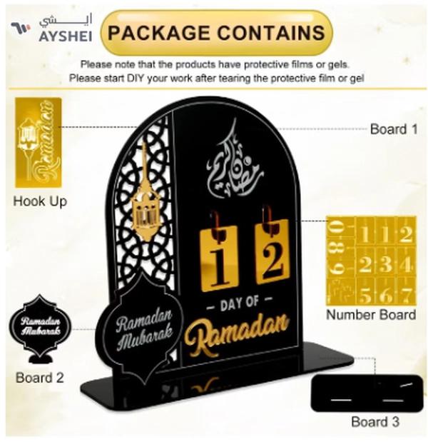 Eworld Ramadan Wooden Advent Calendar, Elegant Countdown Decoration