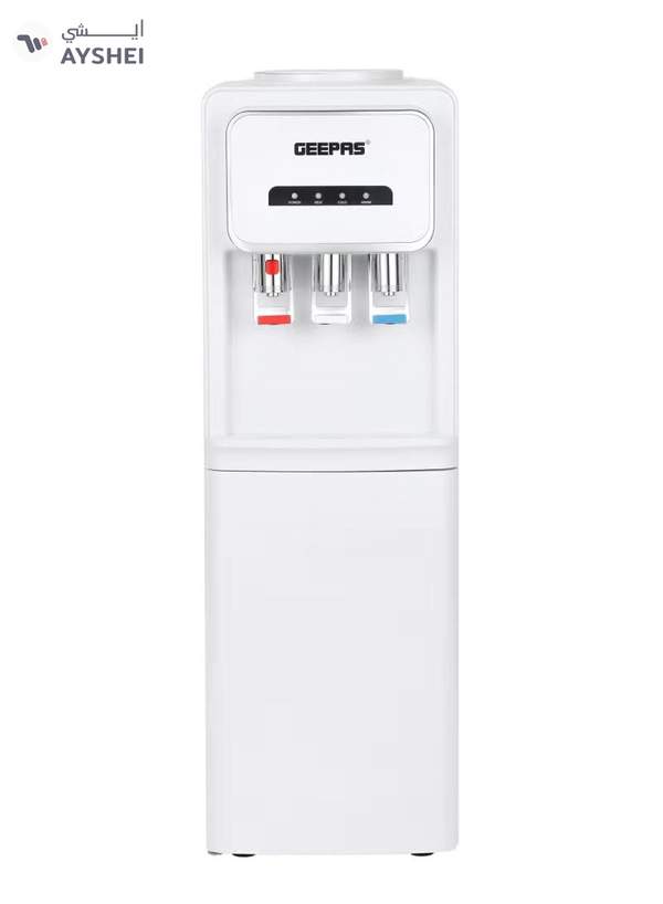 GEEPAS Hot and Cold Water Dispenser with Refrigerator- 3 Taps, Stainless Steel Tank/ Child Lock, Perfect for Home, School, Apartments, Office, etc. GWD17024 WHITE