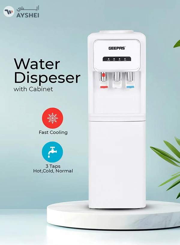 GEEPAS Hot and Cold Water Dispenser with Refrigerator- 3 Taps, Stainless Steel Tank/ Child Lock, Perfect for Home, School, Apartments, Office, etc. GWD17024 WHITE
