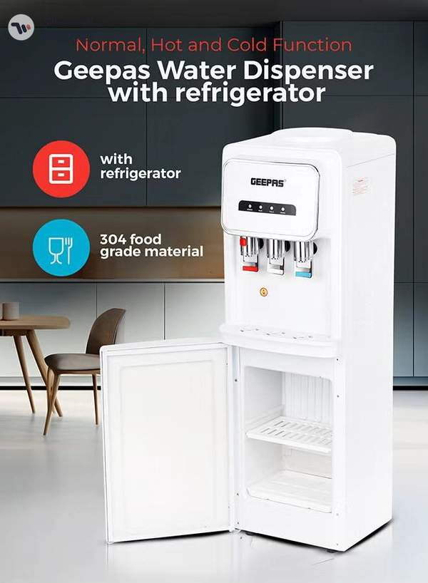 GEEPAS Hot and Cold Water Dispenser with Refrigerator- 3 Taps, Stainless Steel Tank/ Child Lock, Perfect for Home, School, Apartments, Office, etc. GWD17024 WHITE