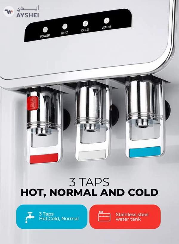 GEEPAS Hot and Cold Water Dispenser with Refrigerator- 3 Taps, Stainless Steel Tank/ Child Lock, Perfect for Home, School, Apartments, Office, etc. GWD17024 WHITE