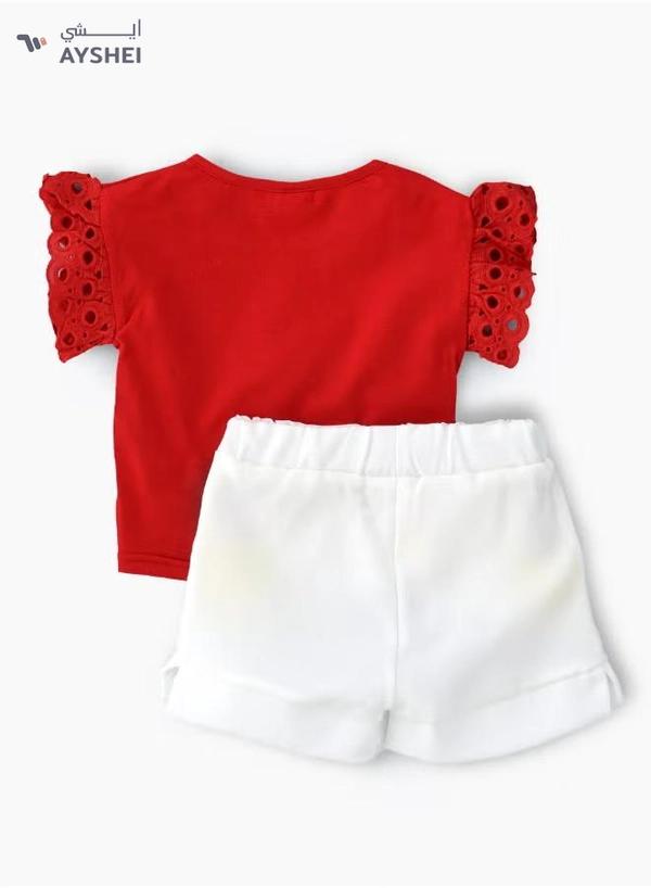 Babyqlo Flared Sleeves T-Shirt And Shorts Set Red/White