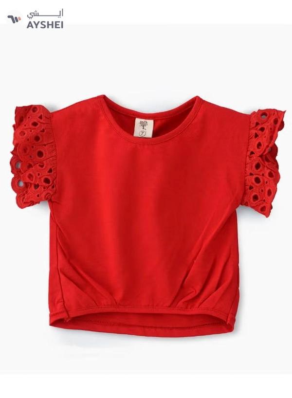 Babyqlo Flared Sleeves T-Shirt And Shorts Set Red/White