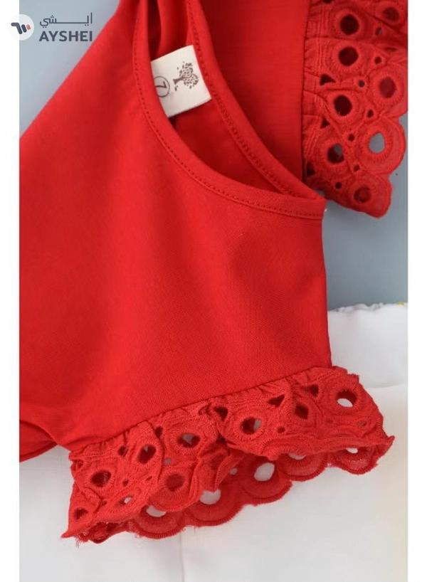 Babyqlo Flared Sleeves T-Shirt And Shorts Set Red/White