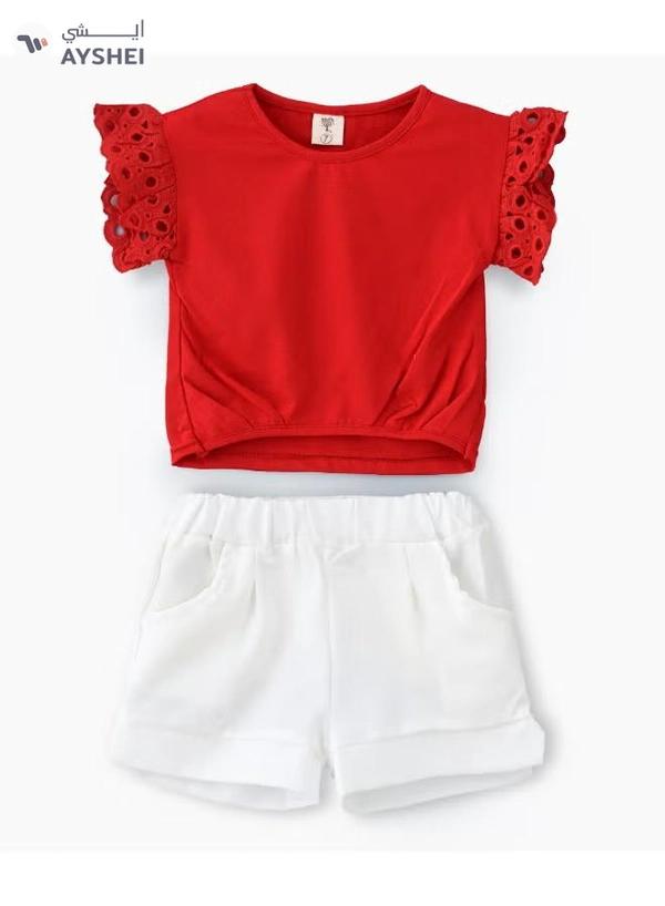 Babyqlo Flared Sleeves T-Shirt And Shorts Set Red/White
