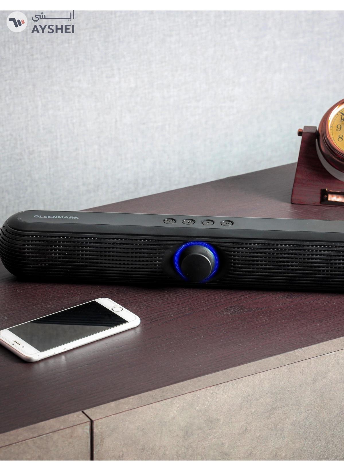 Olsenmark Wireless Speaker Bluetooth FM USB TF Card AUX Input TWS 2x5W Speaker Mini Sound Bar-2-2