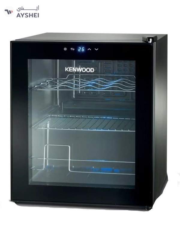 KENWOOD Beverage Cooler 12 Bottles Wine Cooler Refrigerator With Double Glass Door Blue Light Single Temperature Zone 12 L BCM12.000BK Black