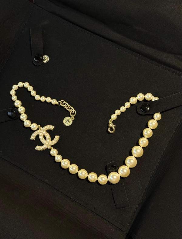 Chanel Pearl Necklace with Crystal CC Logo