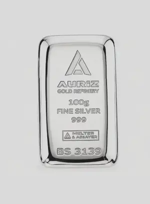 Auriz Minting 100GM Pure Silver Bar 999 - 100 Grams