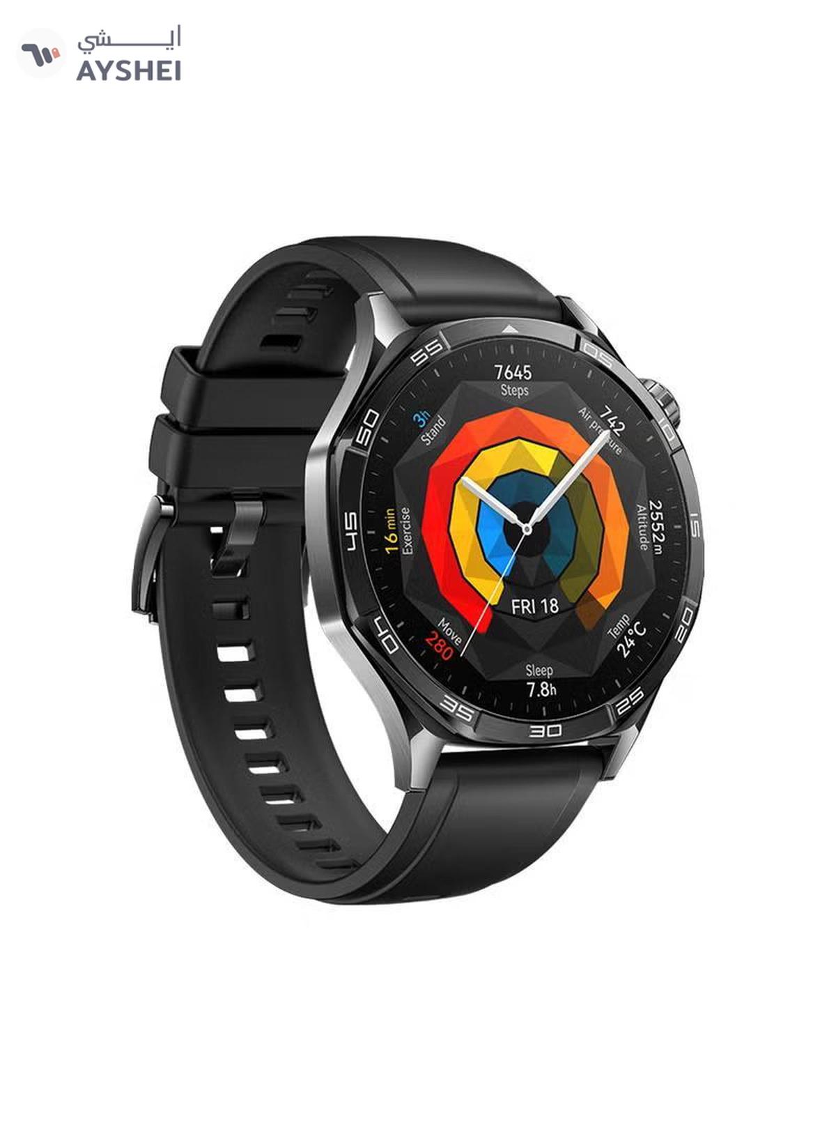 Huawei Watch GT 5 46mm Smartwatch, up to 14 Days Battery Life, All-new Running and Cycling Experience, Sharp-Edged Design Watch, Health Tracking, Compatible with iOS and Android - Fluoroelastomer Strap Black-0-portrait
