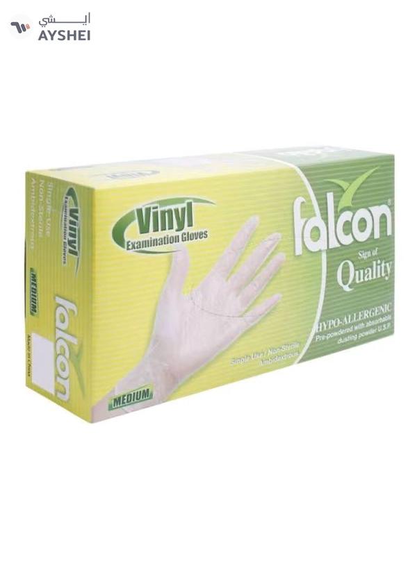 Falcon Vinyl Examination Medium Gloves Pack Of 100 Clear Clear