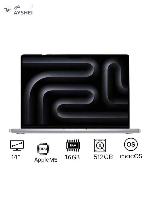 Apple New M5 Macbook Pro 2025 MDE44 Laptop With 14‑inch XDR Retina Display, M5 chip with 10-core CPU, 10-core GPU Processor/16GB RAM/512GB SSD/MacOS/International version English Silver
