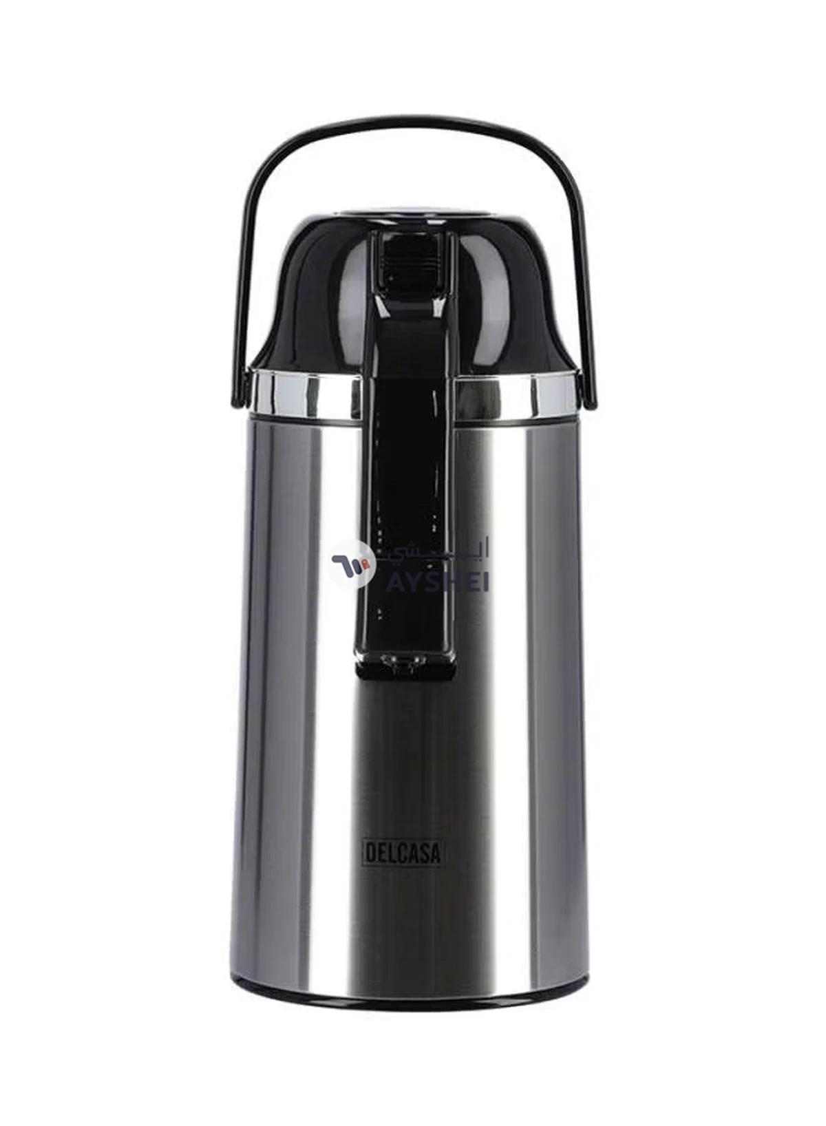 DELCASA Airpot Glass Vacuum Flask Silver/Black-0-0