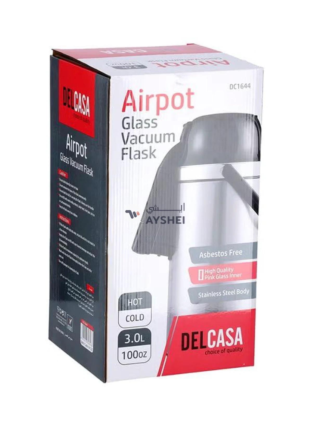 DELCASA Airpot Glass Vacuum Flask Silver/Black-0-portrait