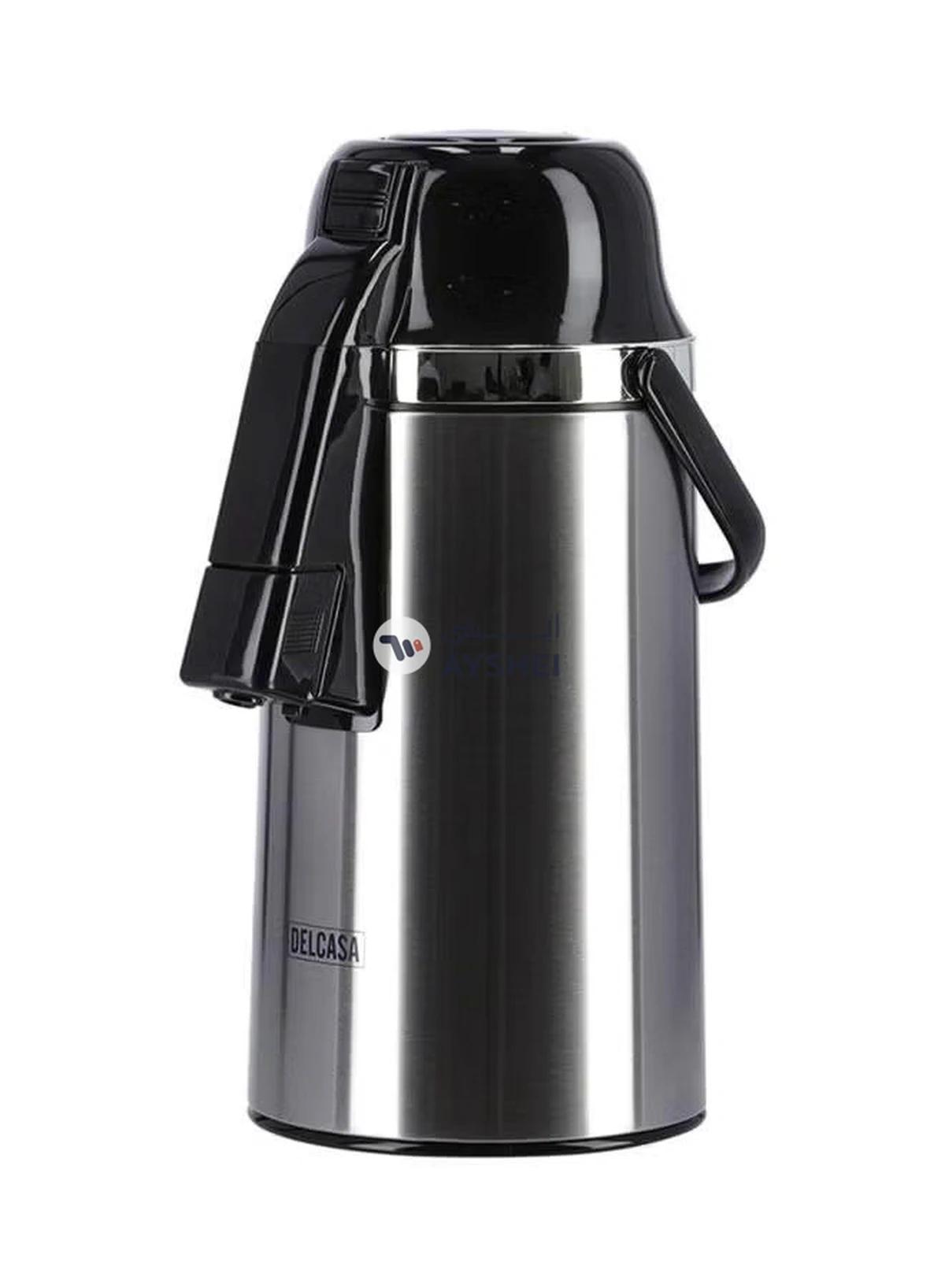 DELCASA Airpot Glass Vacuum Flask Silver/Black-5-5