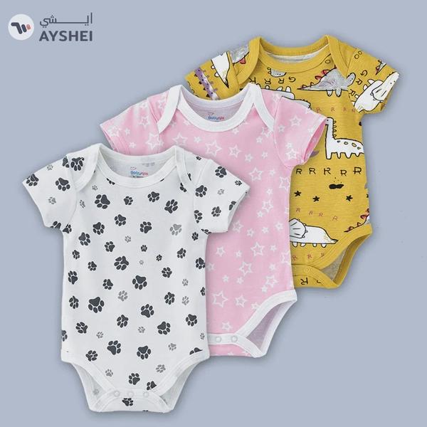 Babyqlo Printed Short Sleeve Onesies Pack of 3 - Multicolor