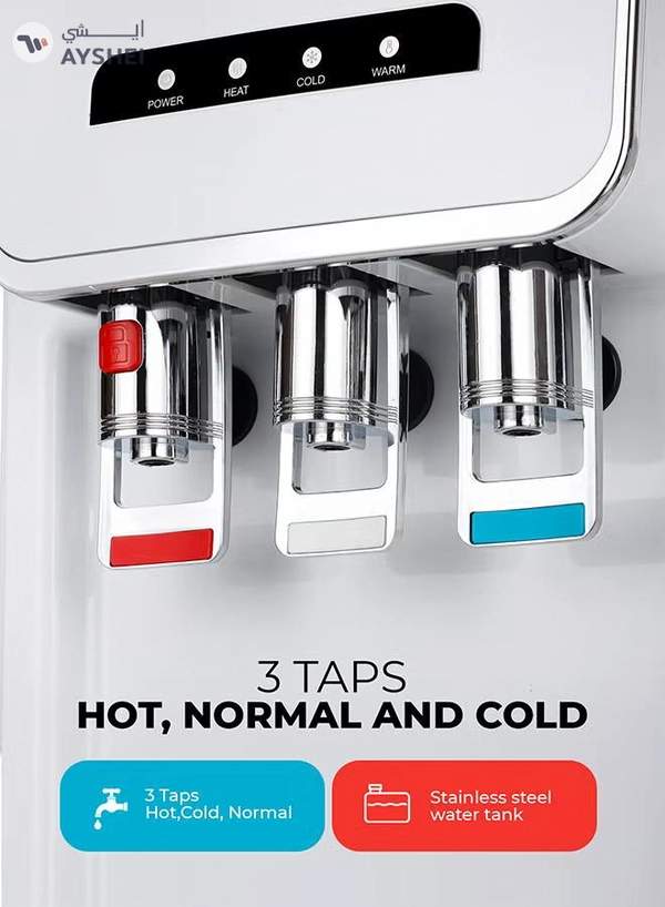 GEEPAS Hot and Cold Water Dispenser with Cabinet- GWD17025/ 3 Taps, Stainless Steel Tank/ Child Lock, Perfect for Home, School, Apartments, Office, etc./ White, 2 Year Warranty GWD17025 white