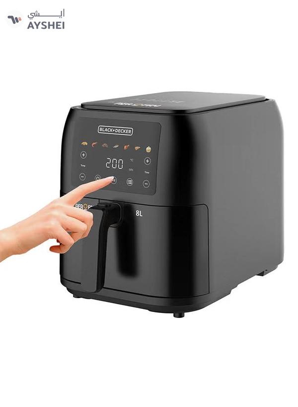 BLACK+DECKER Digital Air Fryer, 8L Family-Sized Capacity, 7 Preset Functions, Rapid Air Convection for Healthy Frying, Adjustable Temperature 80-200°C, Easy Clean, 8 L 1700 W SAF80-B5 Black
